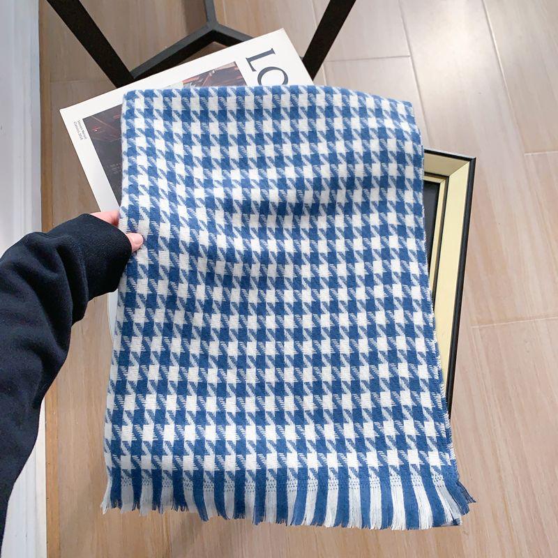 Women's Faux Cashmere Plaid Scarf - Korean Style, Thick & Warm Autumn/Winter Shawl