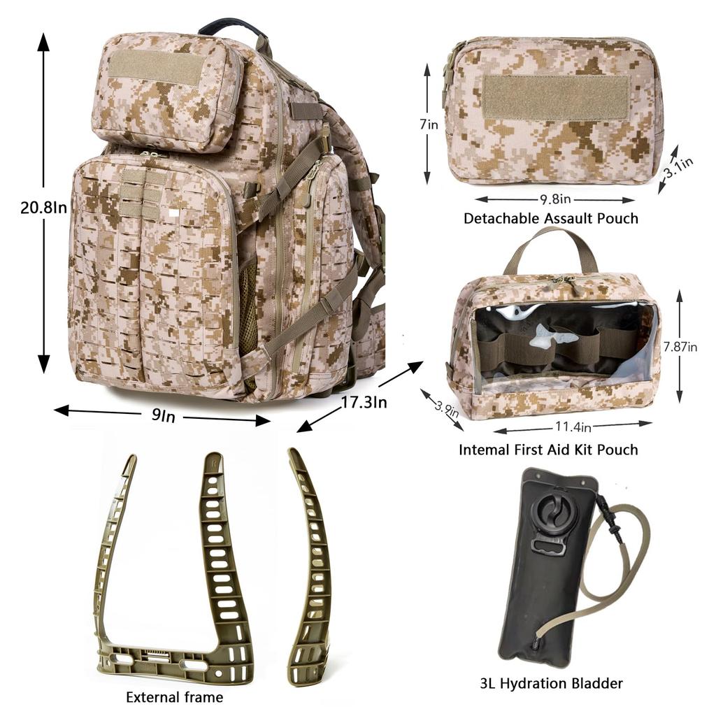 Tactical Pack More Rucksack Adventure Backpack Military Medium Rucksack Bug Out Bag 55L Large Capacity Pack Multicam Moto [MT] 3-Day