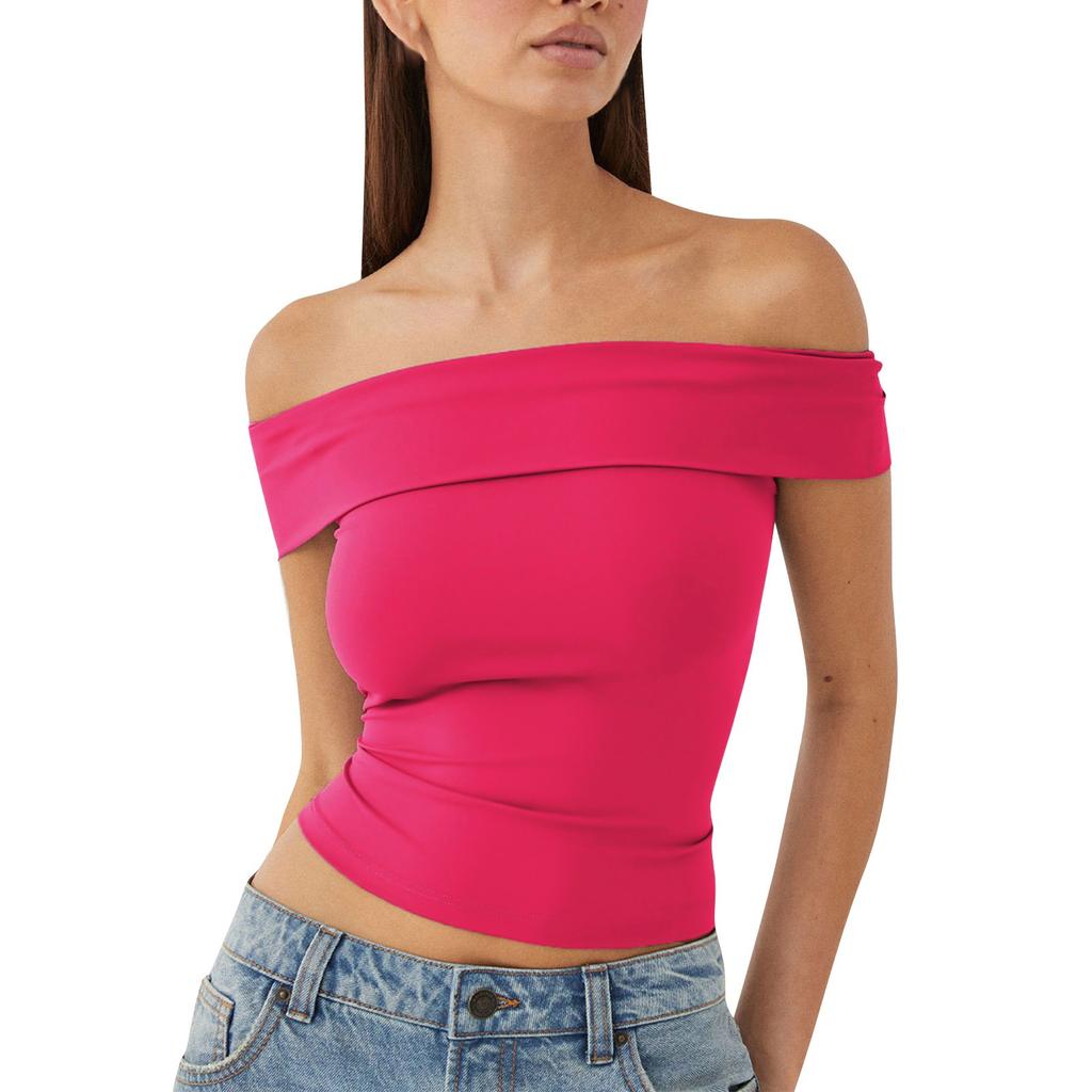 Women's New Summer Tube Top Sexy T-Shirt One Shoulder Hot Girl Top