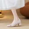 Mom wedding shoes medium heel not tired feet soft sole small single shoes satin square head thick heel cheongsam high heels women 2025