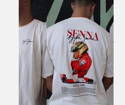 Ayrton Senna F1 Renn Kurzarm weiß Farbe 2 Seiten Hemd