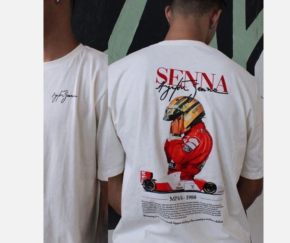 

Белая футболка с коротким рукавом для гонок Формулы-1 Айртона Сенны, двусторонняя S