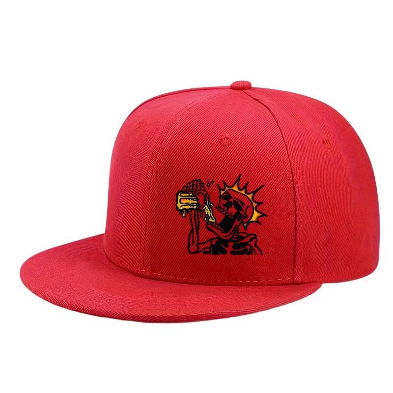 Skeleton Drinking Beer Snapback Cap Polyester Flat Brim Hat Casual Cool Graphic Baseball Cap Unisex Adult
