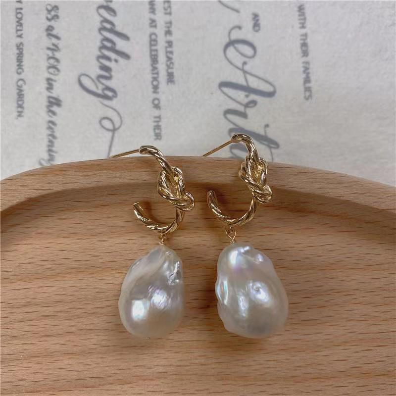 14K Gold Filled Large Baroque Pearl Dangle Earrings with 925 Sterling Silver Needle