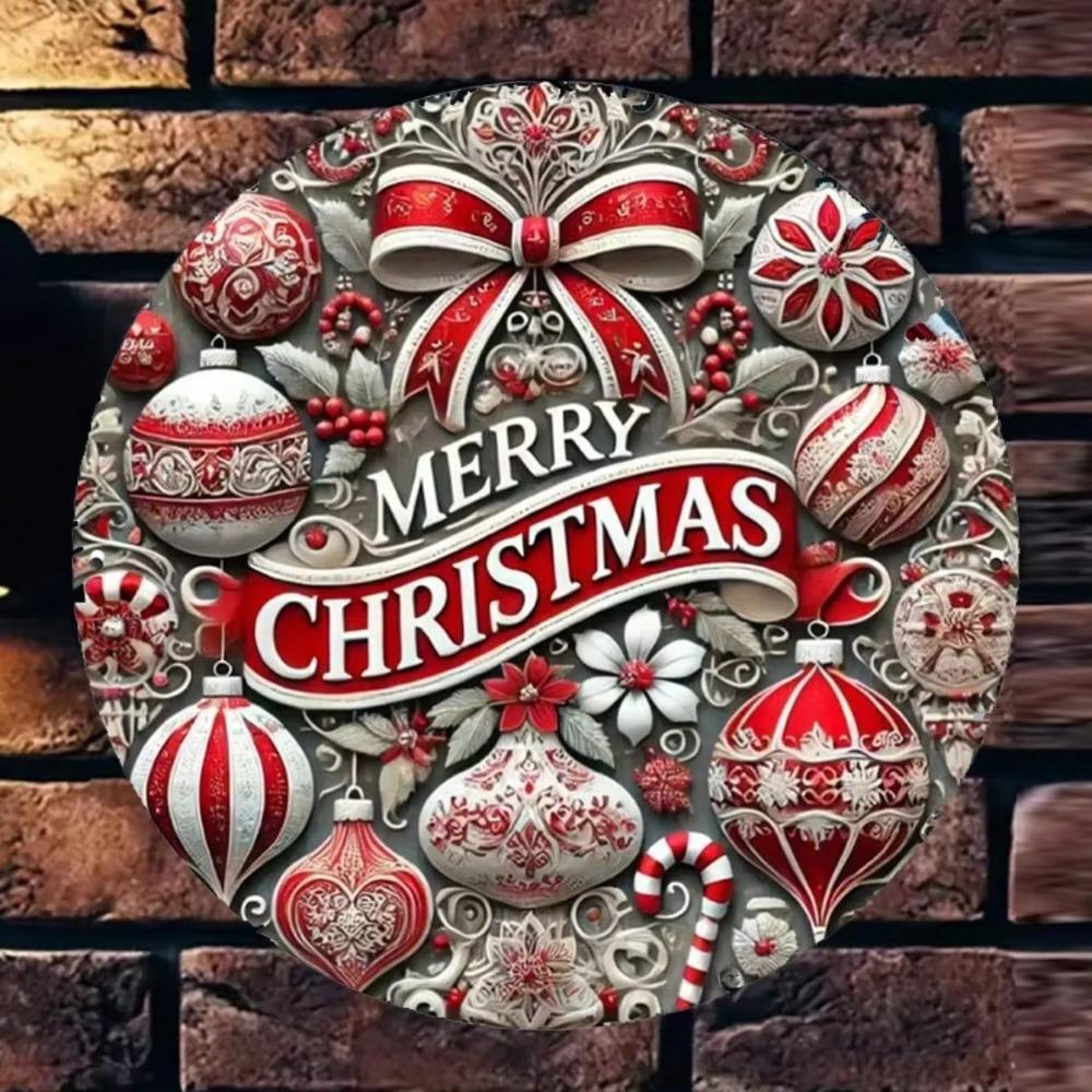 Christmas Metal Sign for Garden Decoration Holiday Round Plaque
