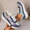 Fashion Thick Bottom Lace Up Walking Shoes Woman Fashion Colored Sequins Platform Sneakers Women Comfort Non Slip Sports Shoes Ladies