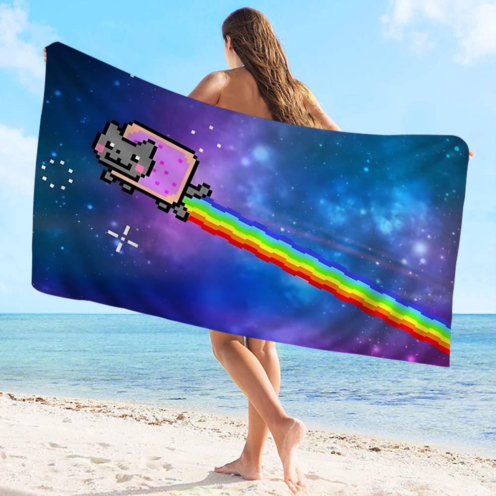 Cartoon N-Nyan Cats Cute Microfiber Blanket Quick Drying Beach Towels Oversized Printing Super Absorbent Pool Towel Blanket