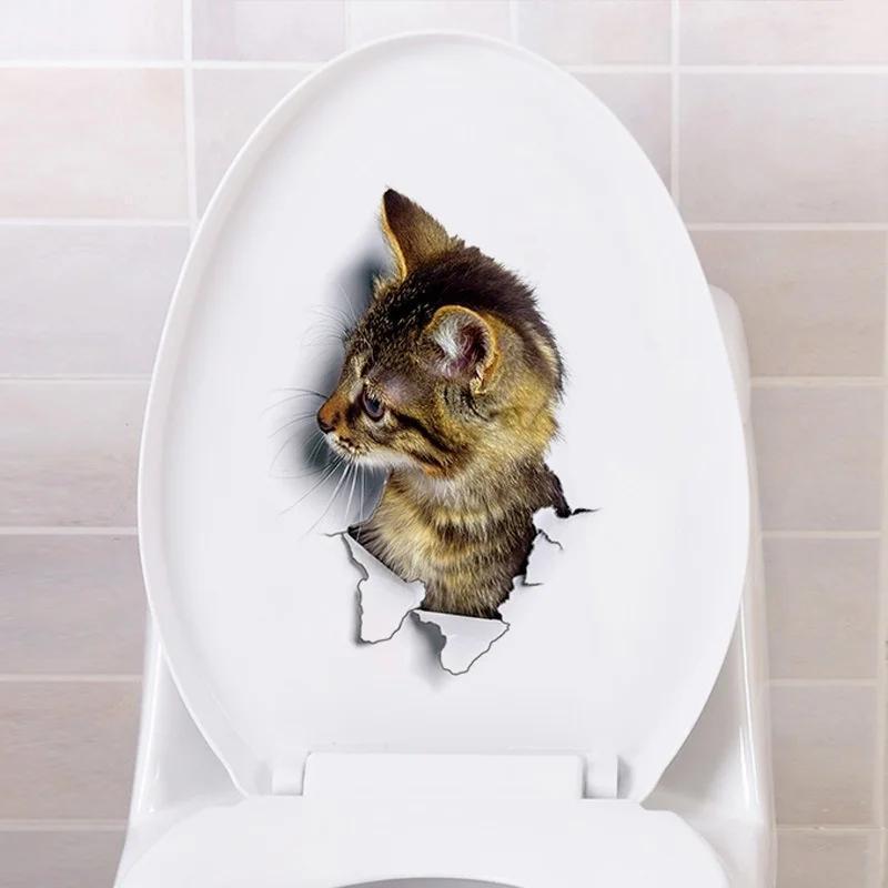 Cats 3D Wall Sticker Toilet Stickers Hole View Vivid Dogs Bathroom For Home Decoration Animals Vinyl Decals Art Wallpaper Poster