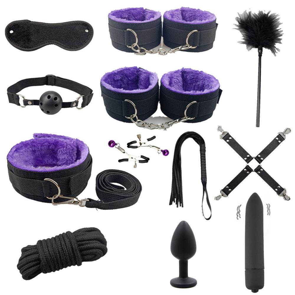 7/10/12/35pcs BDSM Bondage Restraint Kit Bullet Vibrator Handcuff Whip Mouth Gag Anal Bead Butt Plug Adult Game