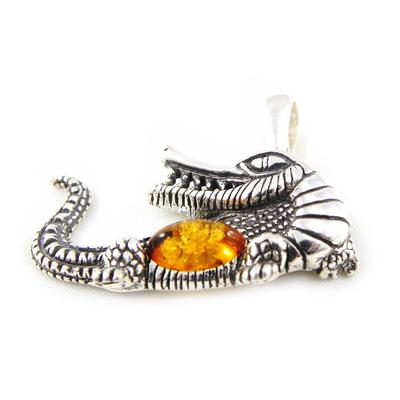 [F9856] - Amber 'Crocodile' Silver Pendant