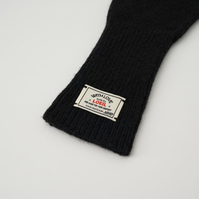 LOEIL Fingerhole Wool Knit Gloves - Black