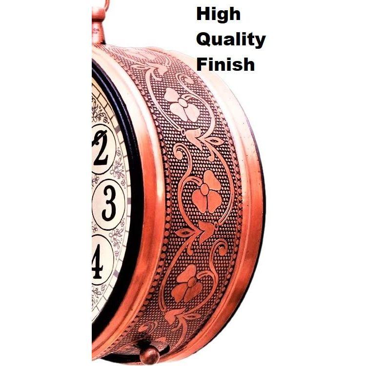 Vintage Clock Handcrafted Double Side Clock with Roman Numbers 1 Year Warranty (8 Inches Size, Rose Gold Finish, Floral Design