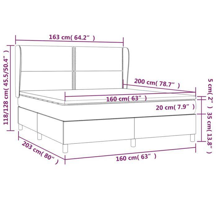 3127894 vidaXL Lit à sommier tapissier avec matelas Gris foncé 160x200cm Tissu