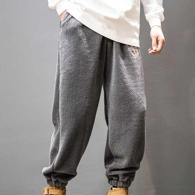Size Autumn Big Winter Men Lamb Fleece Sweatpants Y2k Vintage Coffee Streetwear Fashion Male Clothes New Casual Warm Trousers