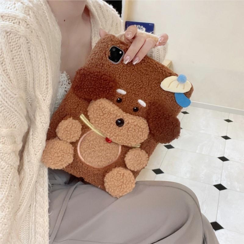 Cute Plush Teddy Dog Case for iPad A16 2025 11/12th A19 2026 Mini 6 7 8.3in iPad 7 8 9 10th 10.2in 10th 10.9in 10.5 Pro 11 Air 11 12.9 13 Tablet Case