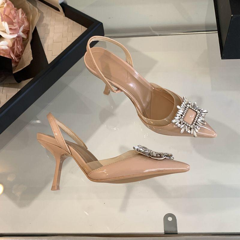 Pointed thin heel versatile rhinestone design sense women's sandals 2025 summer new French with skirt high heels women