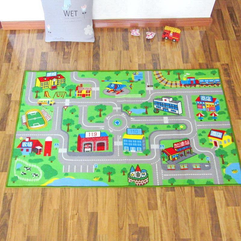 

Детский игровой коврик с дорожным движением - Машинная стирка, дизайн Дорога и город 80x120 cm