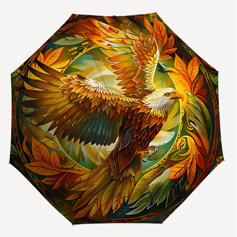 1pc Eagle Leaves Automatic Open/Close Umbrella with Windproof, 8-Rib Sturdy Canopy, Durable Ribs, Fashionable Design1236A