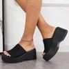 Fashion Leopard Print Women's Shoes Wedge Slippers Square Toe 2025 Summer New Fashion Platform Outdoor Beach Slippers Sandalias De Mujer