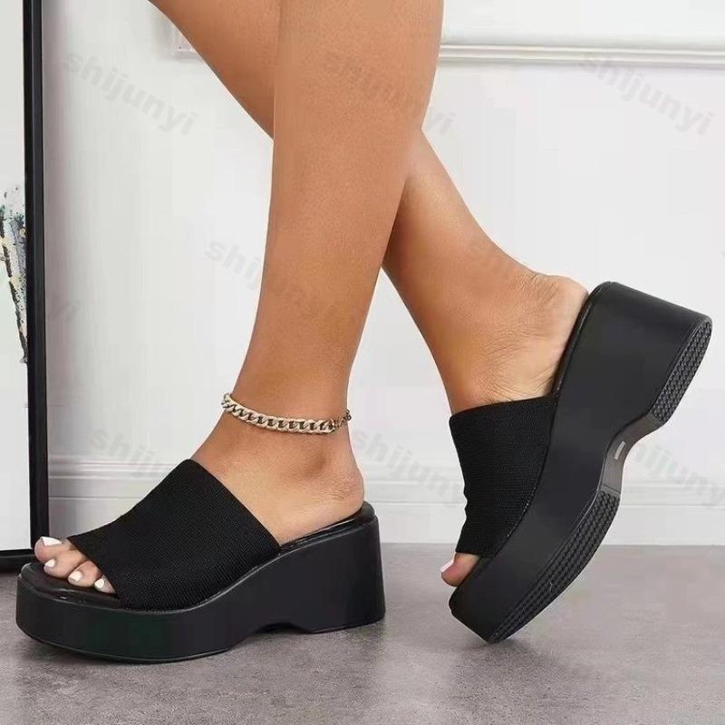 Fashion Leopard Print Women's Shoes Wedge Slippers Square Toe 2025 Summer New Fashion Platform Outdoor Beach Slippers Sandalias De Mujer