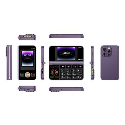 V-899 2G šoninis sulankstomas mobilusis telefonas 2,8 colio dvigubo ekrano ekranas 32 MB RAM 64 MB ROM MTK6261A Dvi SIM kortelė 3,0 MP kamera C tipo FM Mp4 žibintuvėlis mobilusis telefonas