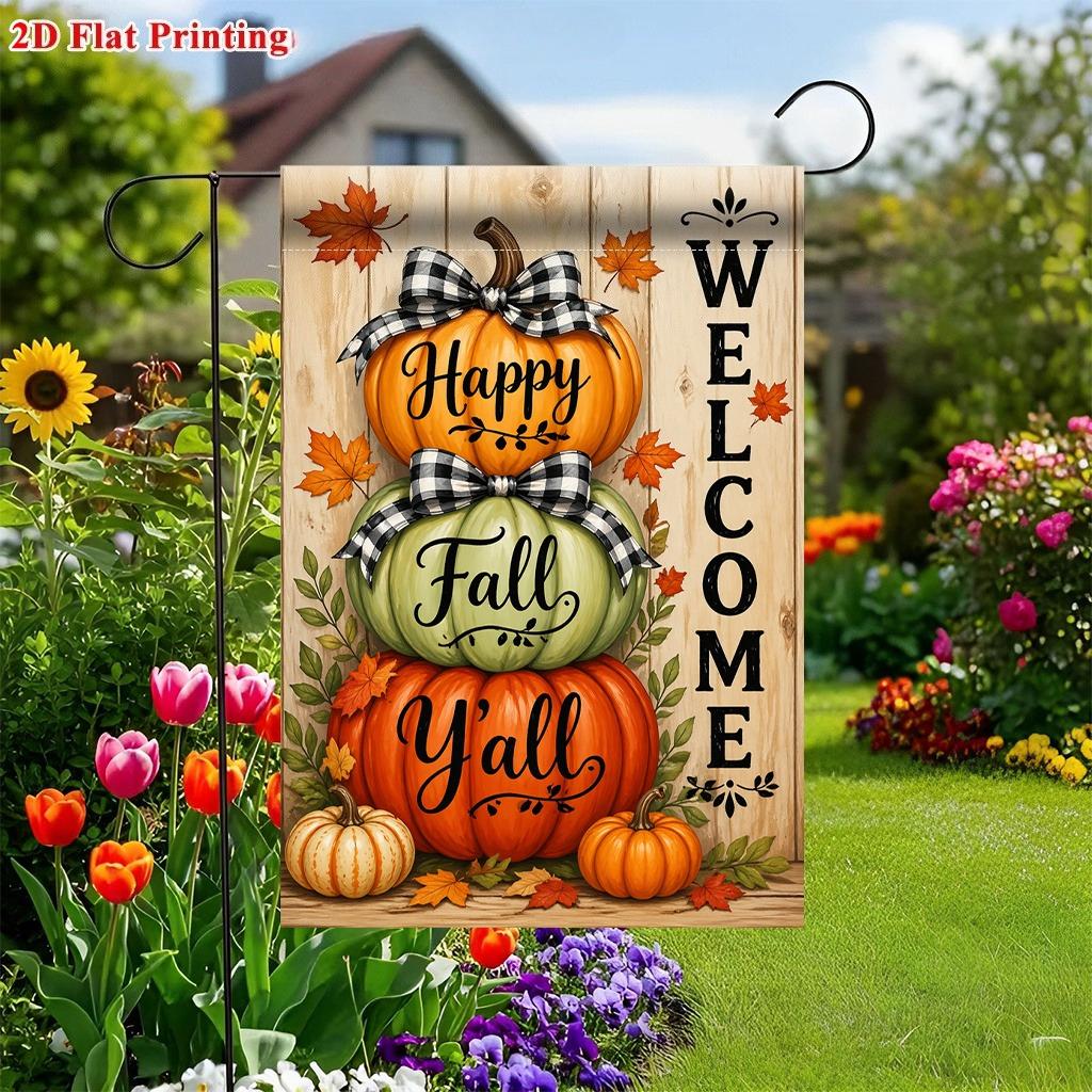 1D Flat Printing Garden Flag 1pc, Welcome Fall Pumpkins Garden Flag - Double -Sided Print, Durable Polyester Outdoor Decor