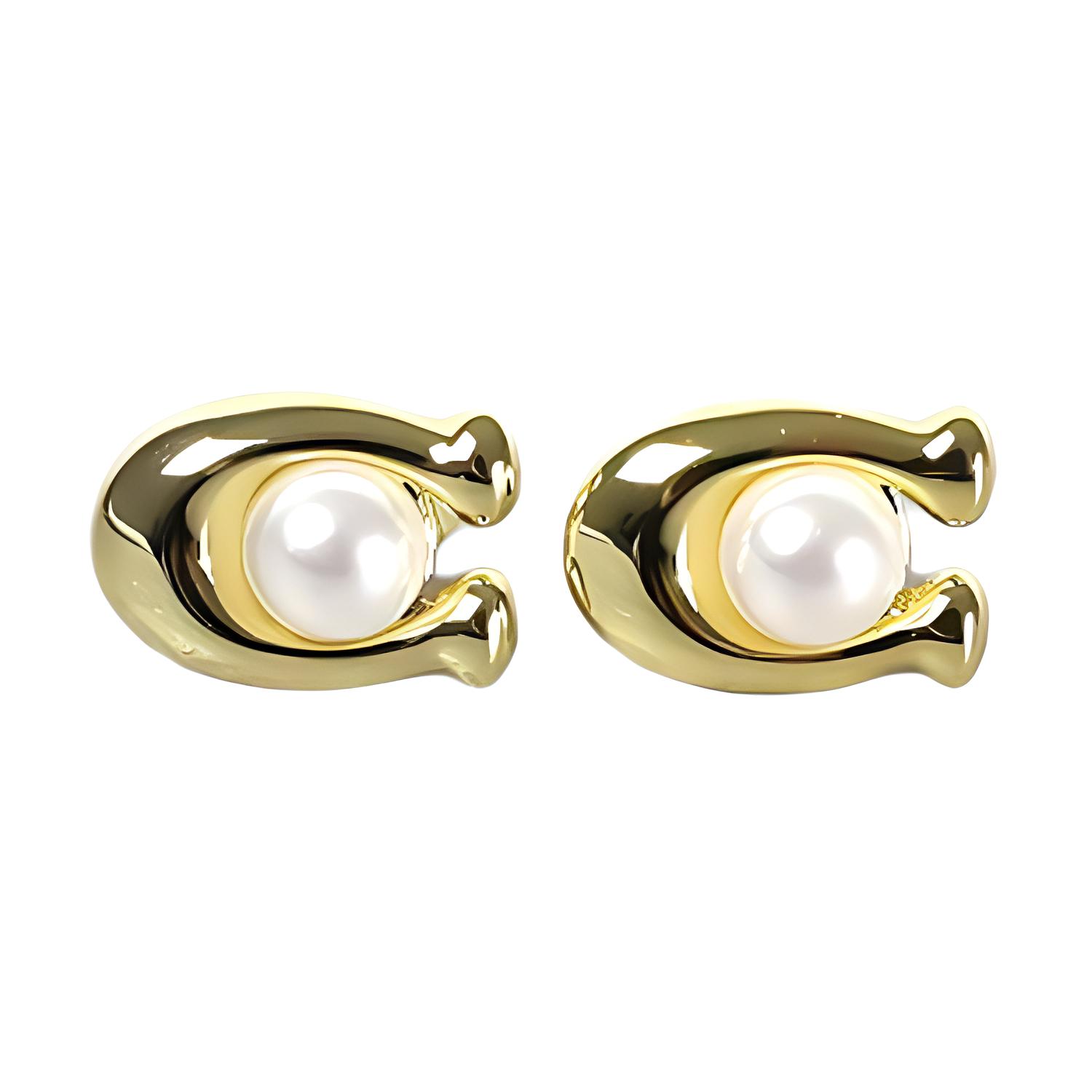 Coach Solid Design Brass Earrings Women earrings Gold 37341922 F,Gold