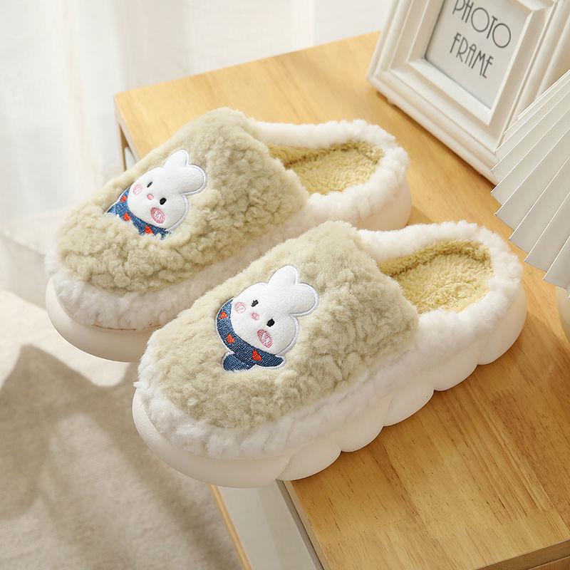 Pantofole Antiscivolo in Velluto di Cotone: Comfort Peloso, a Suola Spessa e a Punta Chiusa per Autunno e Inverno