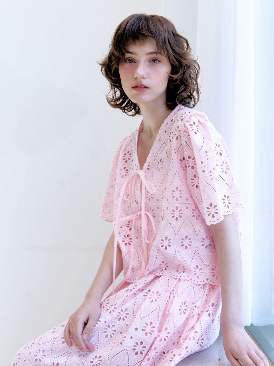 Fabric Seoul French Embroidered Lace Blouse White/Free