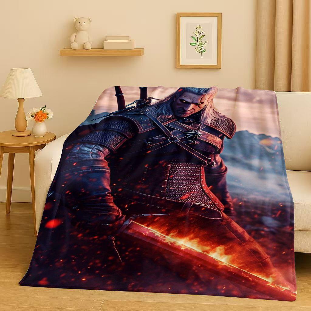 HD The W-Witcher Game Geralt Gamer Cartoon Flannel Blanket,Ultra Soft Plush Throw for Home Bedroom Bed Sofa Cover Kid Gift