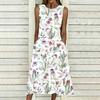 Women Plus Size Sleeveless Round Neck Dress Charming Floral Pattern Loose Mid Calf Gown