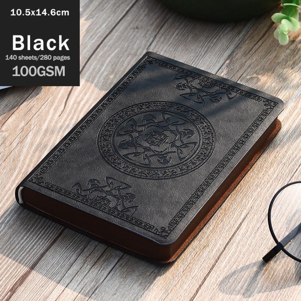 

280 Page Thick Notebook - A6 Vintage PU Leather Journal for Writing, Lined Retro Notepad, Office & College Student Diary 10.5x14.6cm чорний