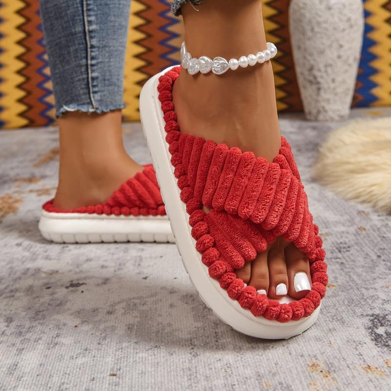 

Hairy cross-strapped cotton slippers women s home skin-friendly plush cotton slippers women 36-37