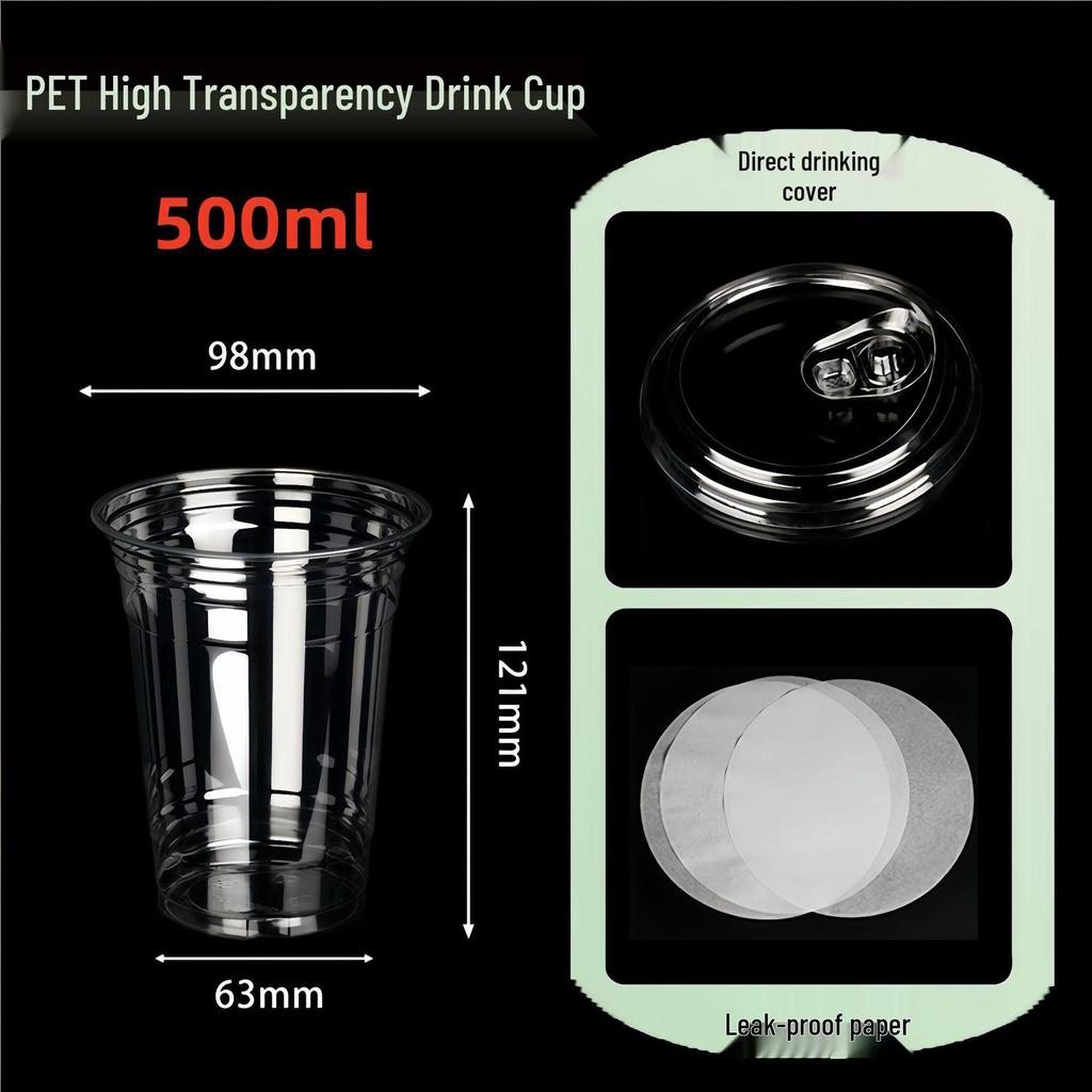 PET Disposable Milk Tea Cup with Lid & Straw - 98mm Caliber, Thickened Plastic for Fruit Tea or Coffee Takeaway