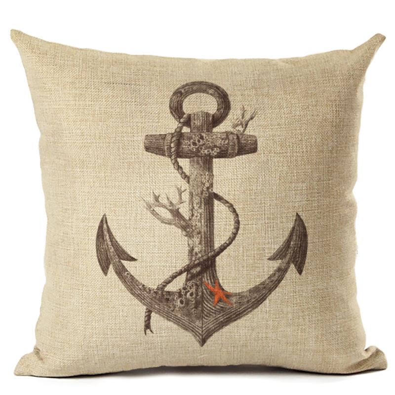 Husă de pernă din bumbac, în stil nordic, model de ancoră, navă marină, husă de pernă, husă de pernă decorativă Cojines Almofadas