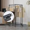 1pc Hexagonal Rotating Clothes Rack Home Metal Clothes Drying Rack Movable Balcony Bedroom Clothing Storage Rack With Pulleys
