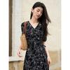 JUZI Annakou Acetate Series Elegant Floral Print V-Neck Dress