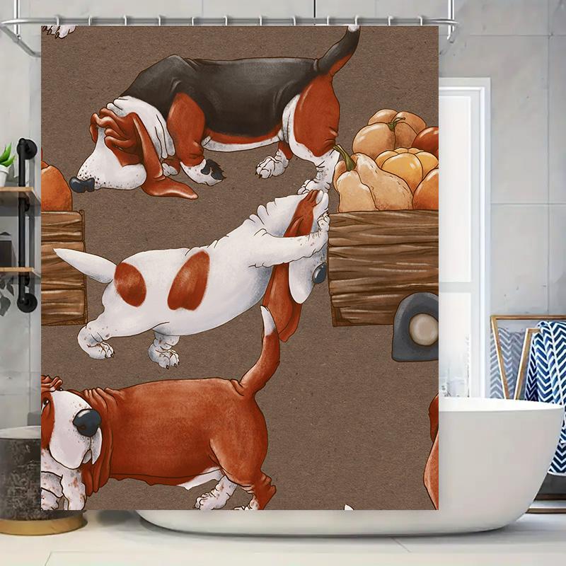 

Vibrant Dog Print Shower Curtain For Bathroom Decor Washable Polyester Fabric With Ring Set W60H190(CM)-1 Pcs