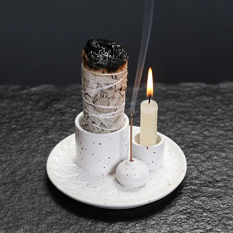 1 Stück Keramik Räucherstäbchenhalter Multifunktional 4-in-1 für Palo Santo Salbeistifte Kerzen & Kristalle Ideal für Weihnachten