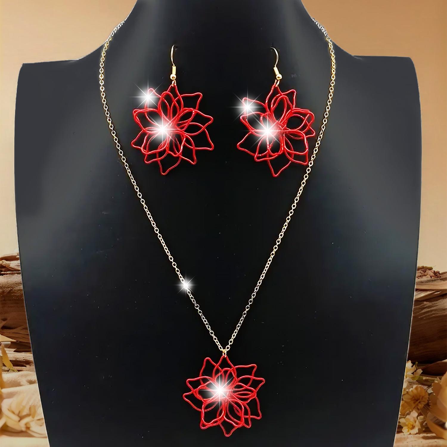 Популярный, двухслойный полый цветочный ювелирный набор, многоцветный на выбор, модный, простой и универсальный ретро