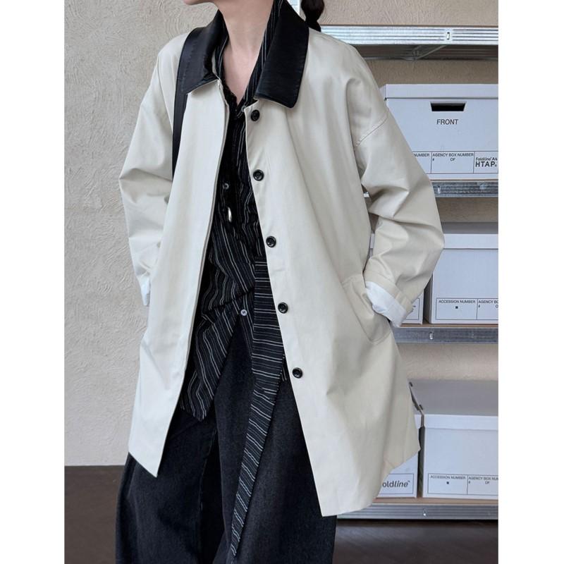 Johnature Korean Long Contrasting Retro Jacket Women Autumn Casual Loose Versatile Fashion Trench Coats