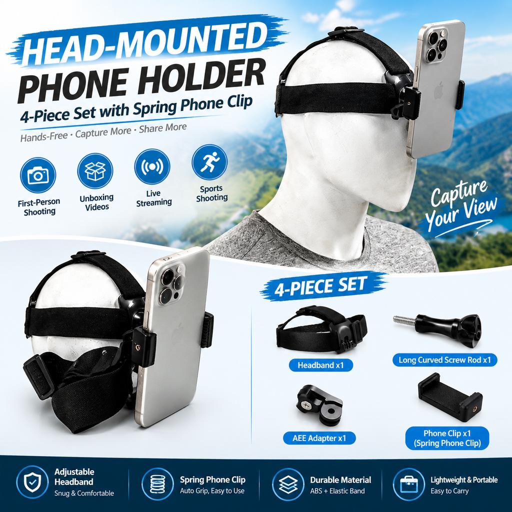 Head-Mounted Phone Holder for First-Person Shooting, Compatible with Apple Huawei Xiaomi