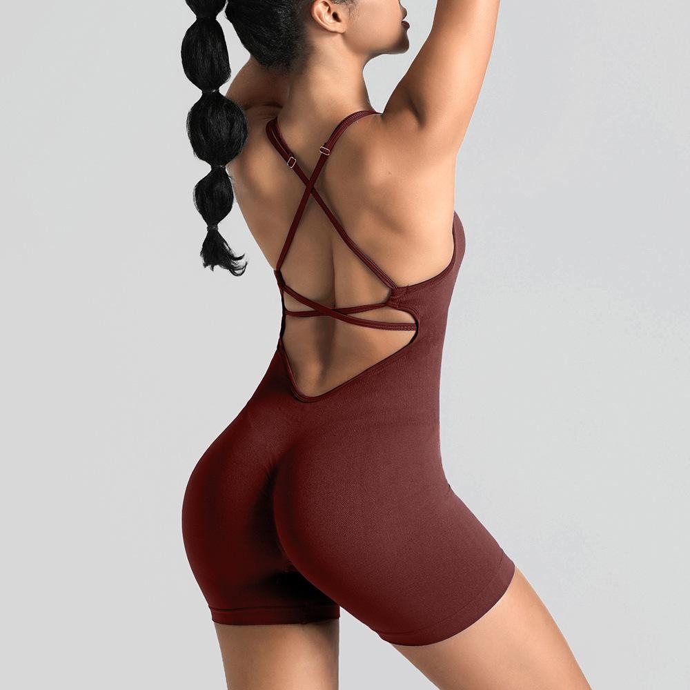 Seamless One-Piece Yoga Suit with Elegant Back and Peach Hip Design