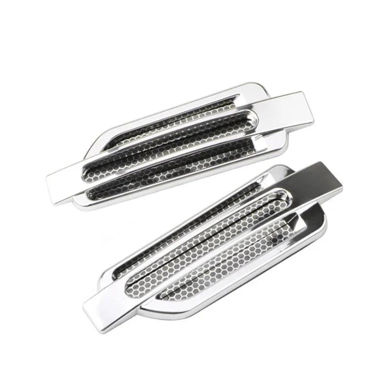 2PCS Universial Car Side Air Vent Fender Body Cover Outlet Intake Sticker Spoiler Grille Trim Exterior Accessories Black/Chrome