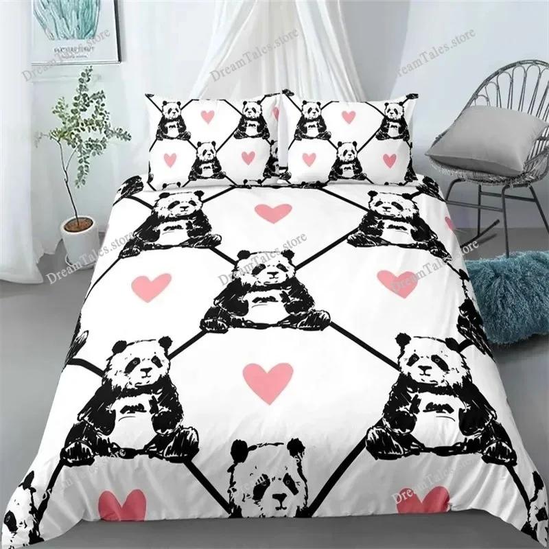 Cute Panda Duvet Cover Cartoon Animal Bedding Set Microfiber Giant Panda Comforter Cover Twin for Kids Girls Teen Kawaii Bedroom