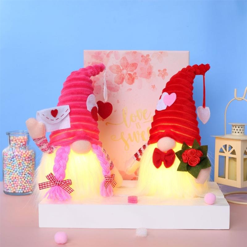 Valentines Day LED Glowing Love Heart Swedish Tomtes Gnomes Elf Plush Dolls Ornament Weddings Party Tabletop Figurine
