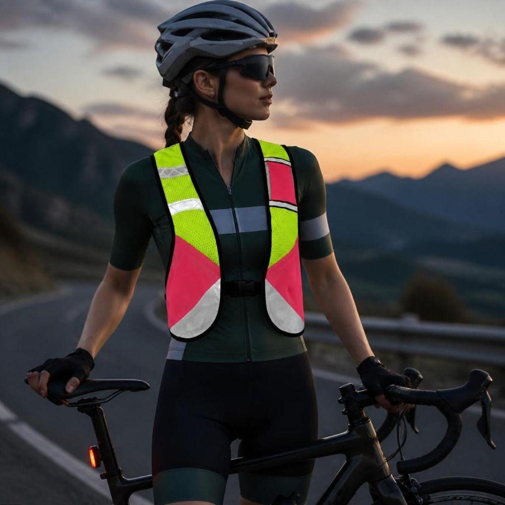 Pink Running Safety Vest Elastic Night Riding Vest Durable Reflective Waistcoat Hiking Activity