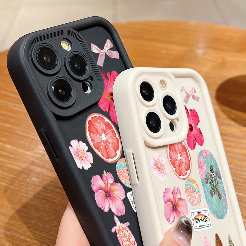 Flower Turtle Print Soft TPU Phone Case For iPhone Air 16e 17 16 15 14 Pro Max 13 12 Pro 15 16 14 Plus Shockproof Silicone Cover