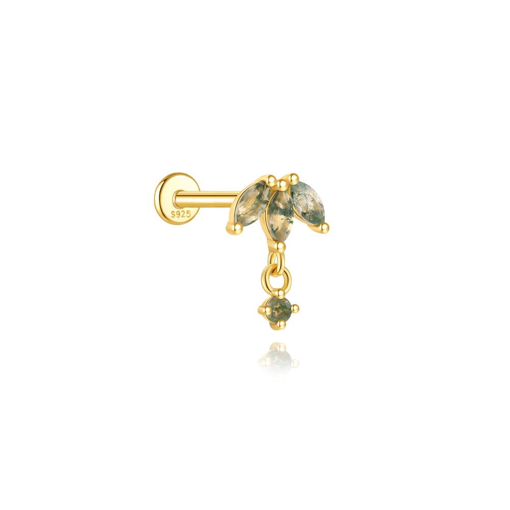 CANNER 1PC Natural Water Grass Horse Eye Zircon 925 Silver Piercing Earrings For Women Ins Simple Green Moss Earring