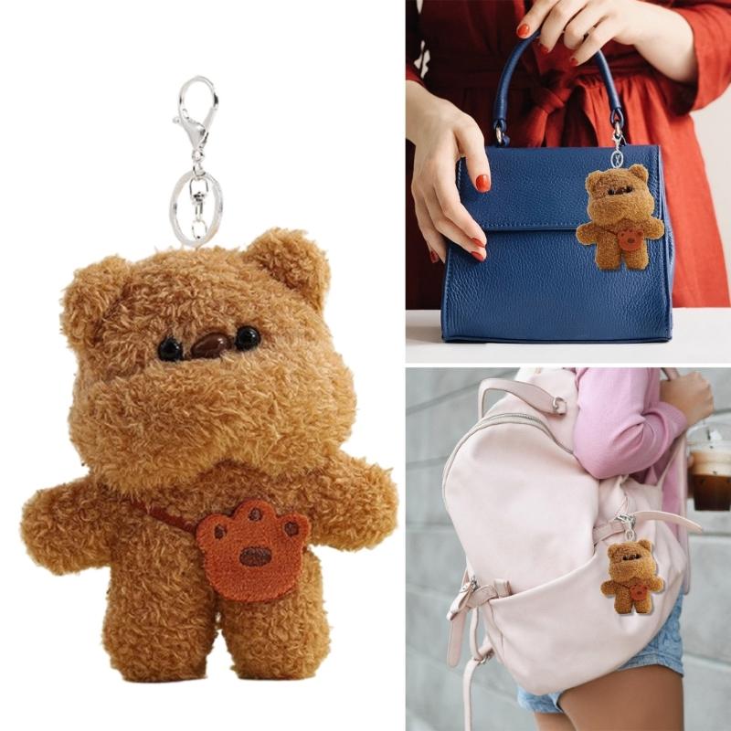 Cute Plush Bear Charm Keychain Soft Stuffed Ornament Keyring Lovely Pendants Decoration for Purse Bag Backpack Handbag